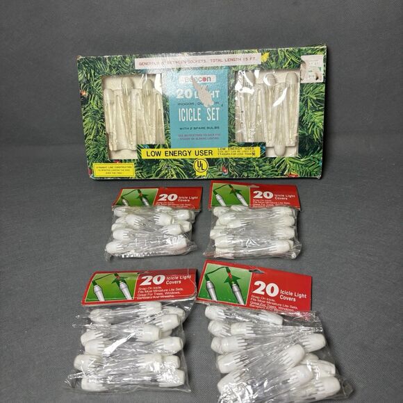 Lot Vintage Icicle Light Covers White Clear Plastic Snap On String Lights New - Picture 1 of 13
